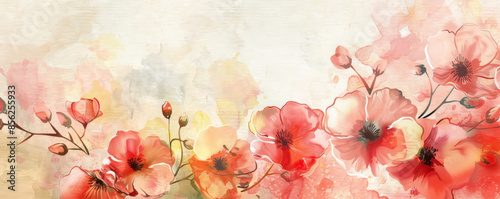 Mother's Day background with a beautiful watercolor painting of spring flowers.