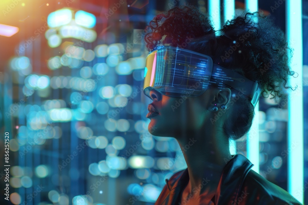 Person with VR visor looking up Person with VR visor looking up