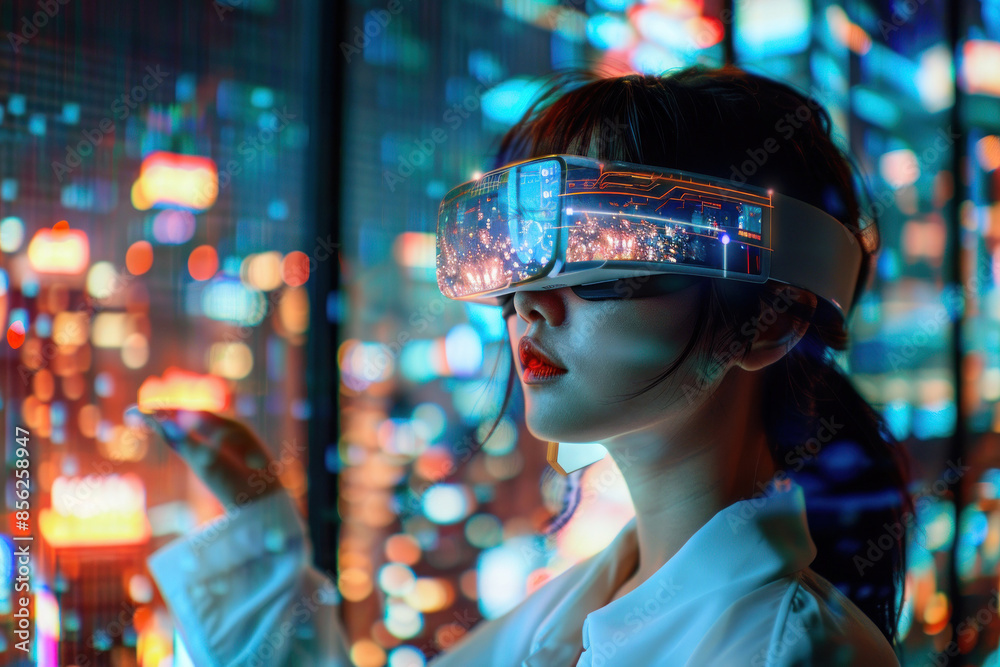 Person using virtual reality technology Person using virtual reality technology