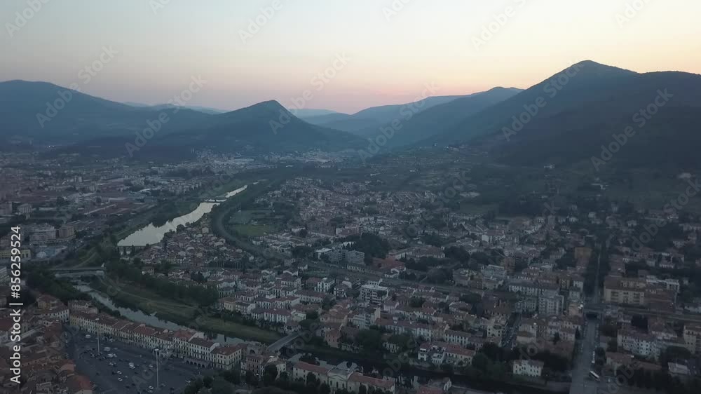 Aerial drone shot over the city of Prato. Aerial drone shot over the city of Prato.
