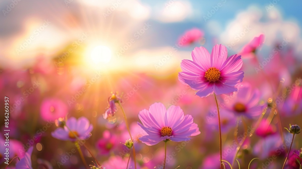 Cosmos Flowers Blooming in the Sunset Cosmos Flowers Blooming in the Sunset