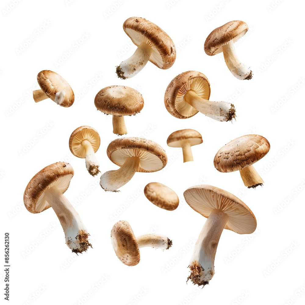 Fresh Whole Mushrooms Floating Isolated on Transparent Background. Perfect for recipes, marketing materials, or food blogs Fresh Whole Mushrooms Floating Isolated on Transparent Background. Perfect for recipes, marketing materials, or food blogs