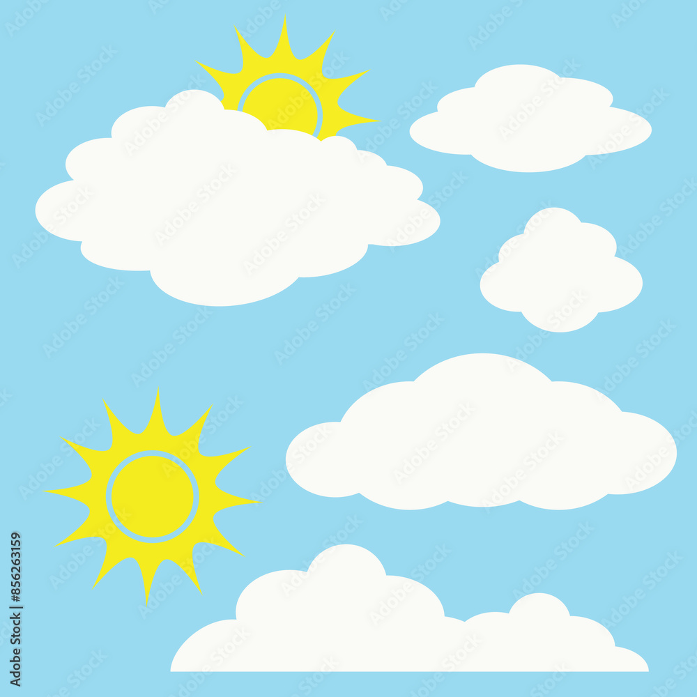 Fluffy clouds and sun vector cartoon illustration Fluffy clouds and sun vector cartoon illustration