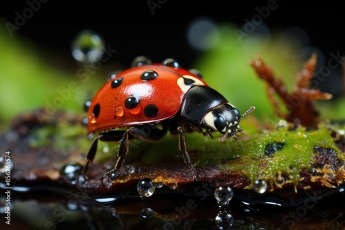 Vibrant Ladybug Pars on a sheet from dawn., generative IA