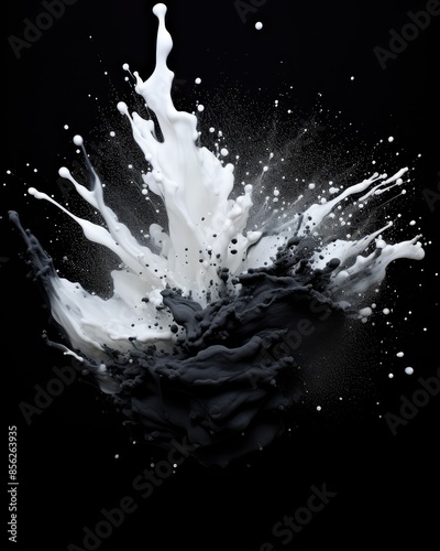 Splash of milk isolated on black background. 3d rendering.