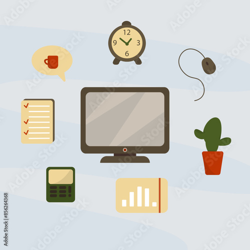 set with items for working in the office. illustrations of office items