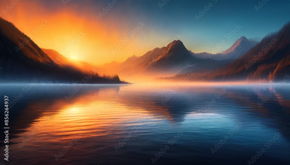 dawn at lake with mountain background