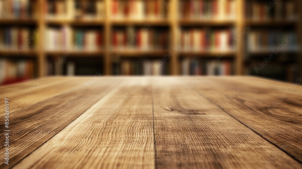 a close up of a rustic empty wooden table with blurred library background a close up of a rustic empty wooden table with blurred library background