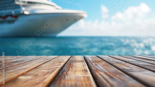 a close up of a rustic empty wooden table with blurred round trip background