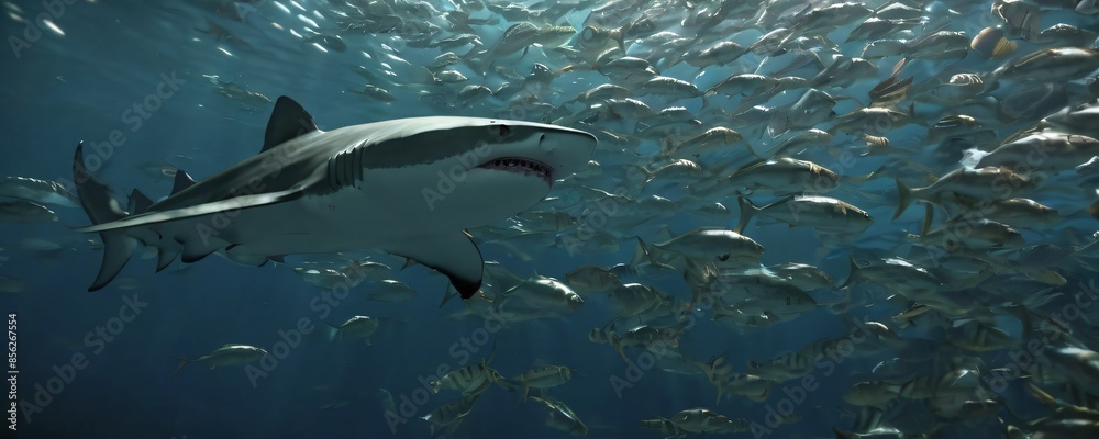 Obraz premium Shark swimming in the ocean. Extremely detailed and realistic high resolution illustration