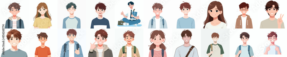 vector set of cheerful teenagers with a simple flat design style vector set of cheerful teenagers with a simple flat design style