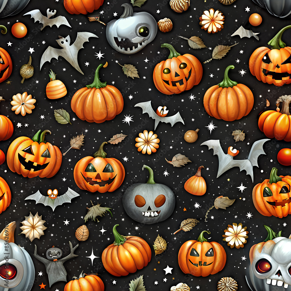 Halloween decorations on a black background, realistic style, Halloween decorations on a black background, realistic style,