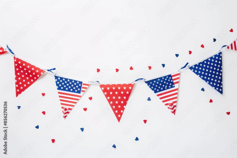 Mockup photo of a patriotic banner with red, white, and blue elements, isolated on a white background Mockup photo of a patriotic banner with red, white, and blue elements, isolated on a white background