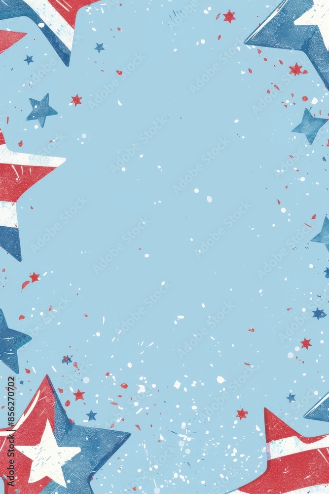 Template featuring a patriotic border with stars and stripes for national celebrations, isolated on a light blue background Template featuring a patriotic border with stars and stripes for national celebrations, isolated on a light blue background