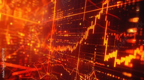 Stock graphs and financial charts in bright orange