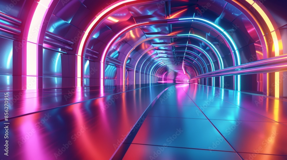 Neon Dreams Futuristic 3D Abstract Tunnel with Colorful LED Lights Perfect for Tech and Innovation Concepts Neon Dreams Futuristic 3D Abstract Tunnel with Colorful LED Lights Perfect for Tech and Innovation Concepts