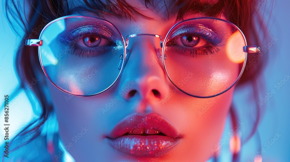 Futuristic Glamour: Stylish Model in Bold Sunglasses Futuristic Glamour: Stylish Model in Bold Sunglasses