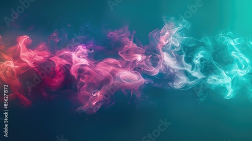 Ethereal Dance of Colors: Abstract Smoke Waves on Teal Background photo