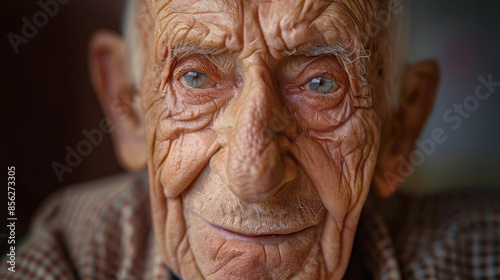 An elder man's deeply wrinkled face radiates wisdom and a lifetime of stories through kind, sparkling eyes.