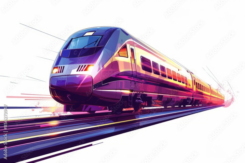 Fototapeta premium High-speed train in motion with colorful trails