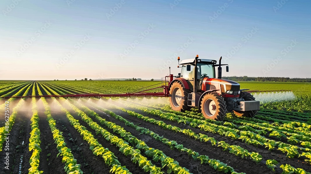 Modern Precision Farming HighTech Tractor Enhancing Crop Growth in Lush Green Field under Clear Blue Sky Sustainable Agriculture at its Finest Modern Precision Farming HighTech Tractor Enhancing Crop Growth in Lush Green Field under Clear Blue Sky Sustainable Agriculture at its Finest