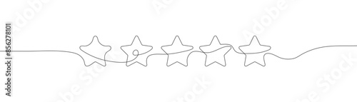 Five stars drawn in one continuous line. This simple linear style represents rating service and high-quality reviews and feedback from customers.