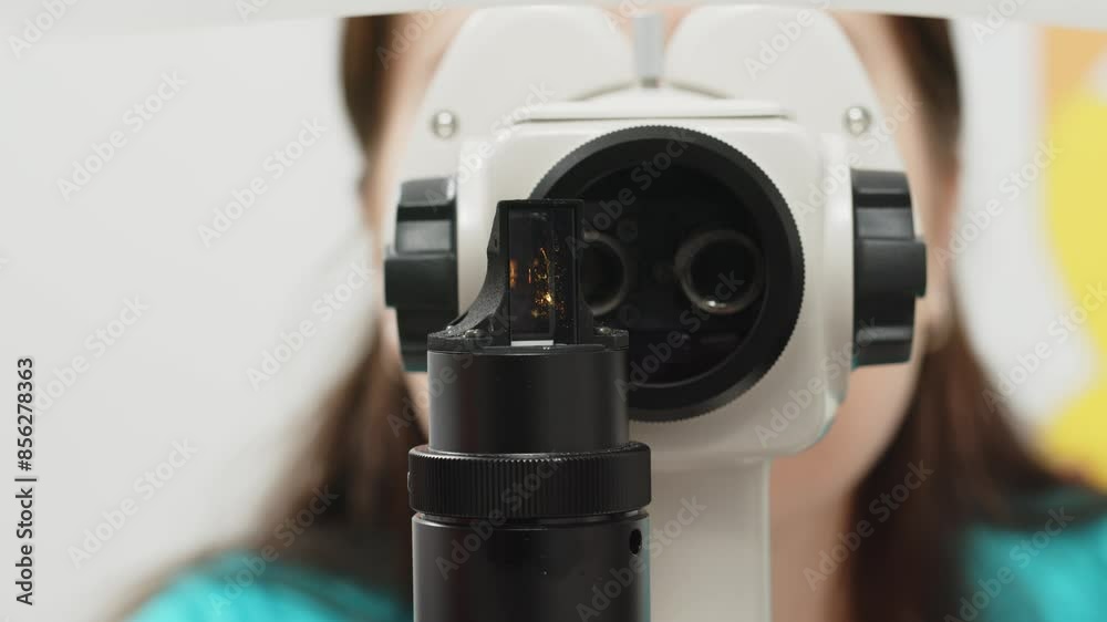 Close-up Ophthalmic laser system. Laser treatmnet for myopia. The concept of ophthalmology and medicine. Medical attendance at the optometrist in a bright modern clinic