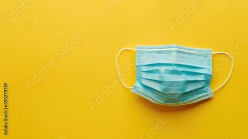 Protective face mask for Covid 19 on yellow backdrop with space for text