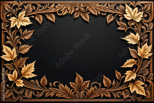 Wooden Banner Frame: Adorned with Intricate Leaves Elements, Carved with Fine Detail