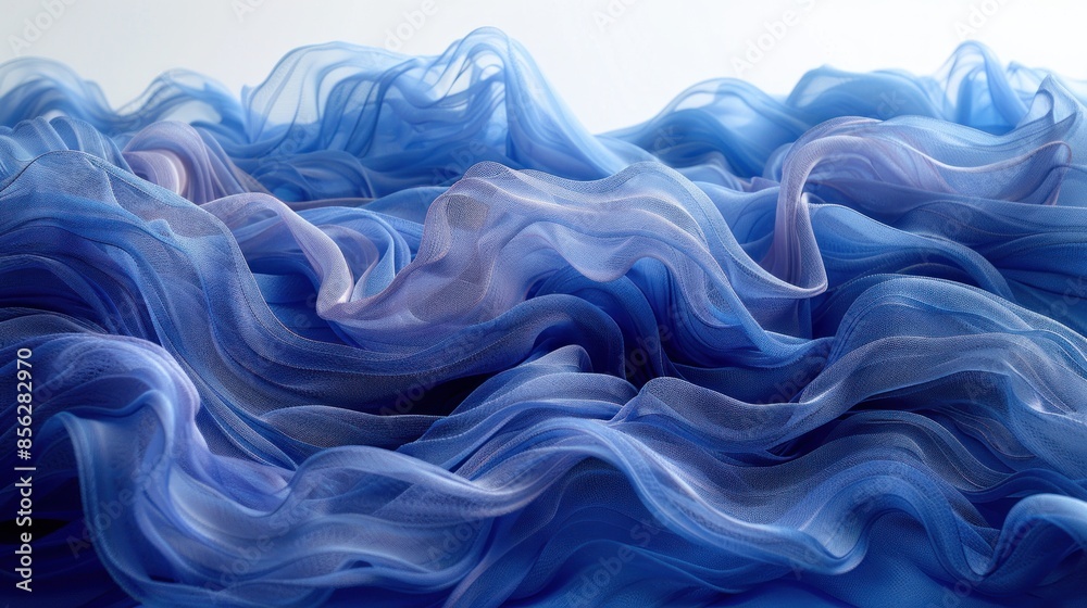 Blue sheer fabric draped in wavy patterns Blue sheer fabric draped in wavy patterns