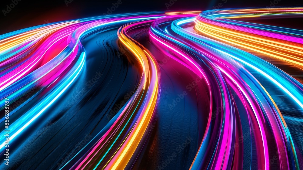 Neon Velocity Dynamic Light Trails in Vivid Colors on Black Background Perfect for Technology Innovation and Energy Concepts Neon Velocity Dynamic Light Trails in Vivid Colors on Black Background Perfect for Technology Innovation and Energy Concepts