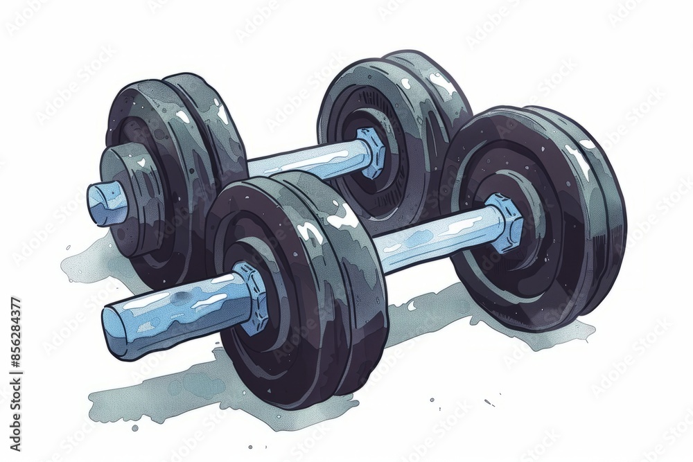 Naklejka premium A pair of black and blue dumbbells for fitness and strength training