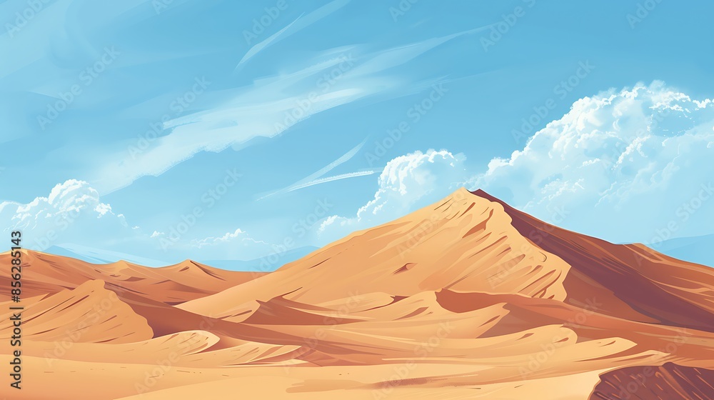 Naklejka premium Scenic Desert Landscape with Expansive Sand Dunes and Clear Blue Sky