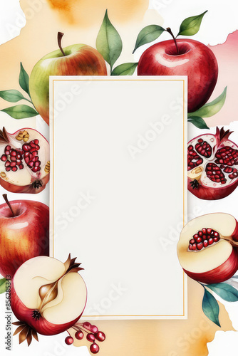 Jewish holiday of Rosh hashanah (Jewish New Year) in watercolor style.