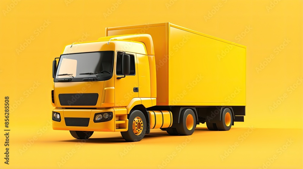 This is a 3D rendering of a yellow truck. The truck is a box truck with a yellow body. The truck is on a yellow background. This is a 3D rendering of a yellow truck. The truck is a box truck with a yellow body. The truck is on a yellow background.
