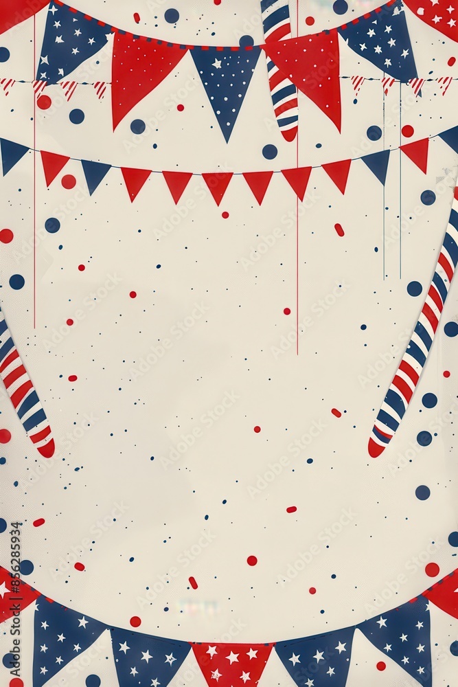 Obraz premium Template featuring a patriotic theme with bunting and flag elements, isolated on a light grey background