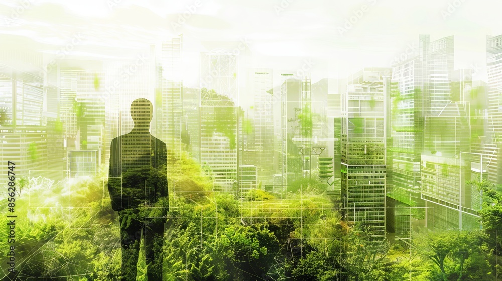 Fototapeta premium Green Visionary Futuristic EcoCity Design Innovative Concept of Sustainable Urban Development
