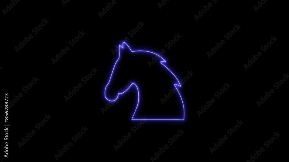 Neon Glowing Horse Head Icon and Symbol Animation on Black Background Neon Glowing Horse Head Icon and Symbol Animation on Black Background