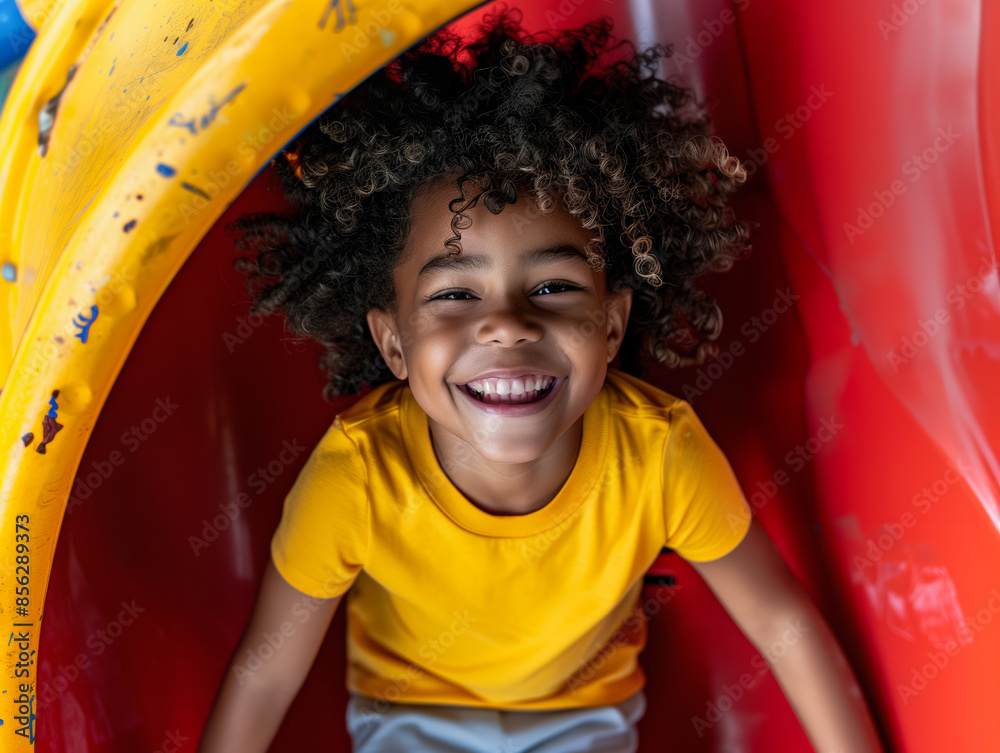 Happy Child Playing on Inflatable Playground

