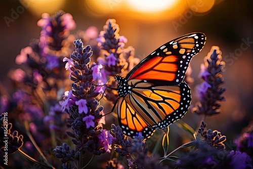 Monarch butterfly inn in the colorful garden., generative IA © JONATAS