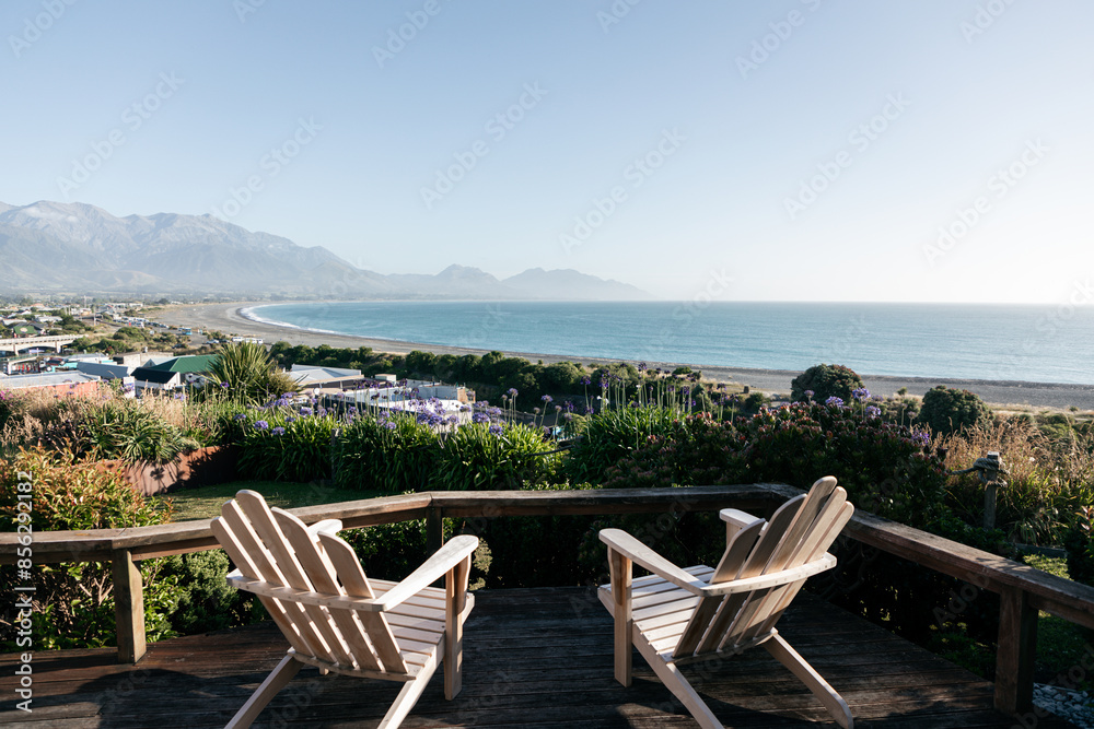 Fototapeta premium Chairs with view of ocean