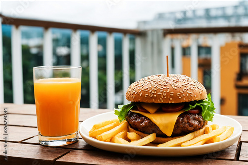hamburger and juice