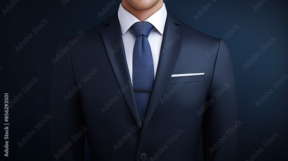 A man in a blue suit and tie. He is wearing a white shirt and a silver tie clip. The background is dark blue.
