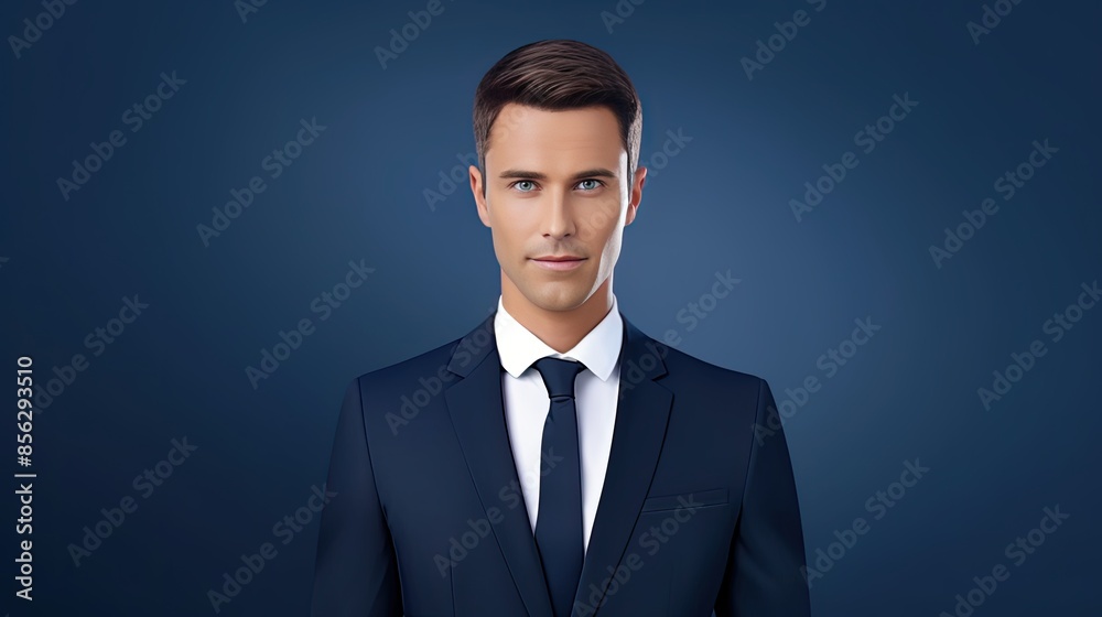 Confident and successful businessman in a dark blue suit and tie looking at the camera with a slight smile. Confident and successful businessman in a dark blue suit and tie looking at the camera with a slight smile.
