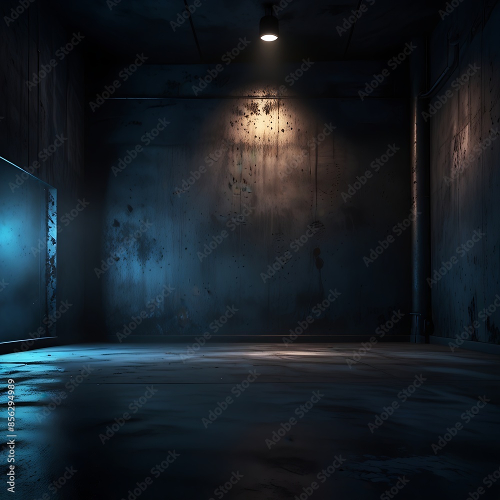 A dimly lit room with concrete walls and a solitary light bulb evokes a sense of abandonment or isolation 