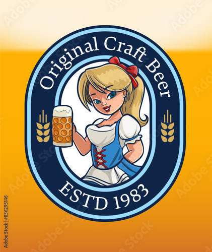 beer label illustration with girl