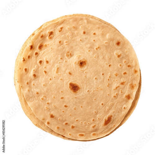 Indian chapati roti isolated on transparent or white background, png