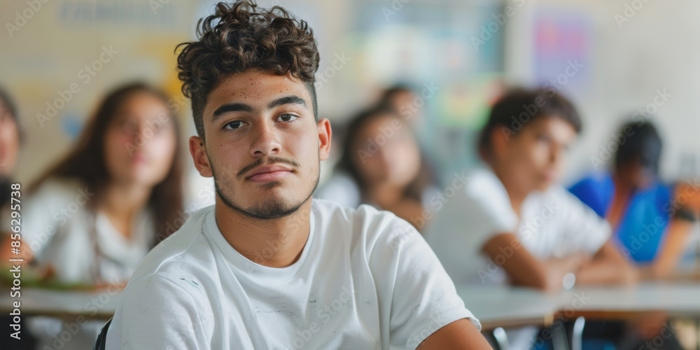 Hispanic teenager student sitting in a classroom Hispanic teenager student sitting in a classroom