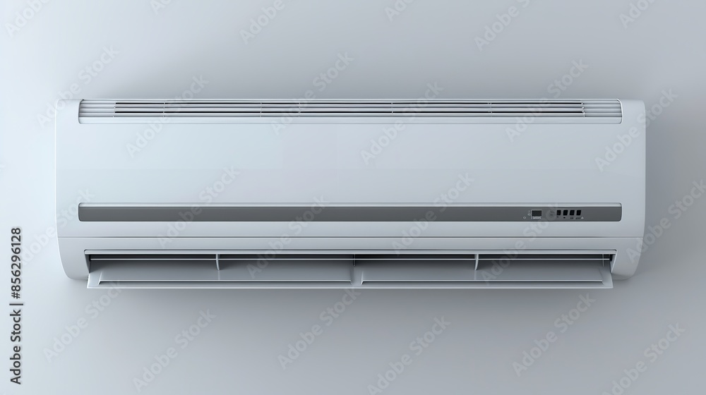 A modern air conditioner mounted on a white wall. 