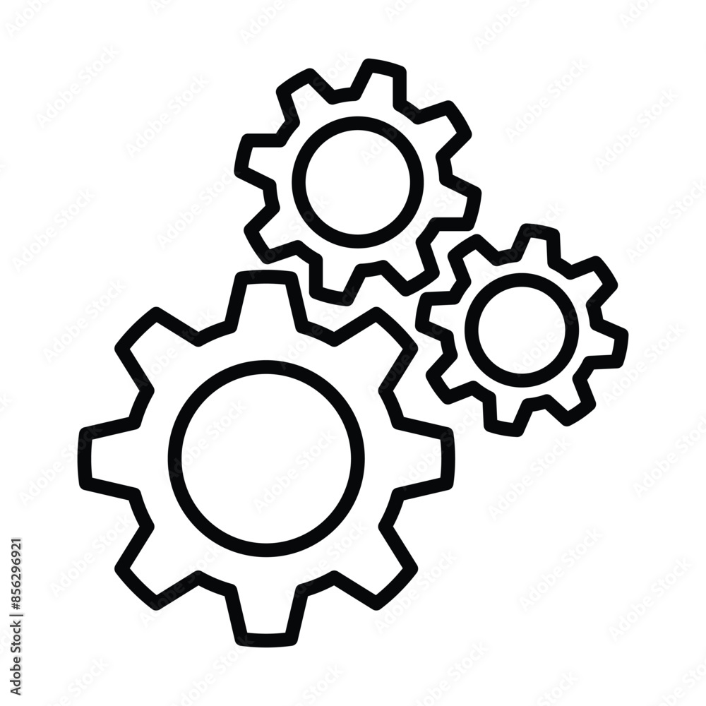 Gear icon, black and white line art Gear icon, black and white line art